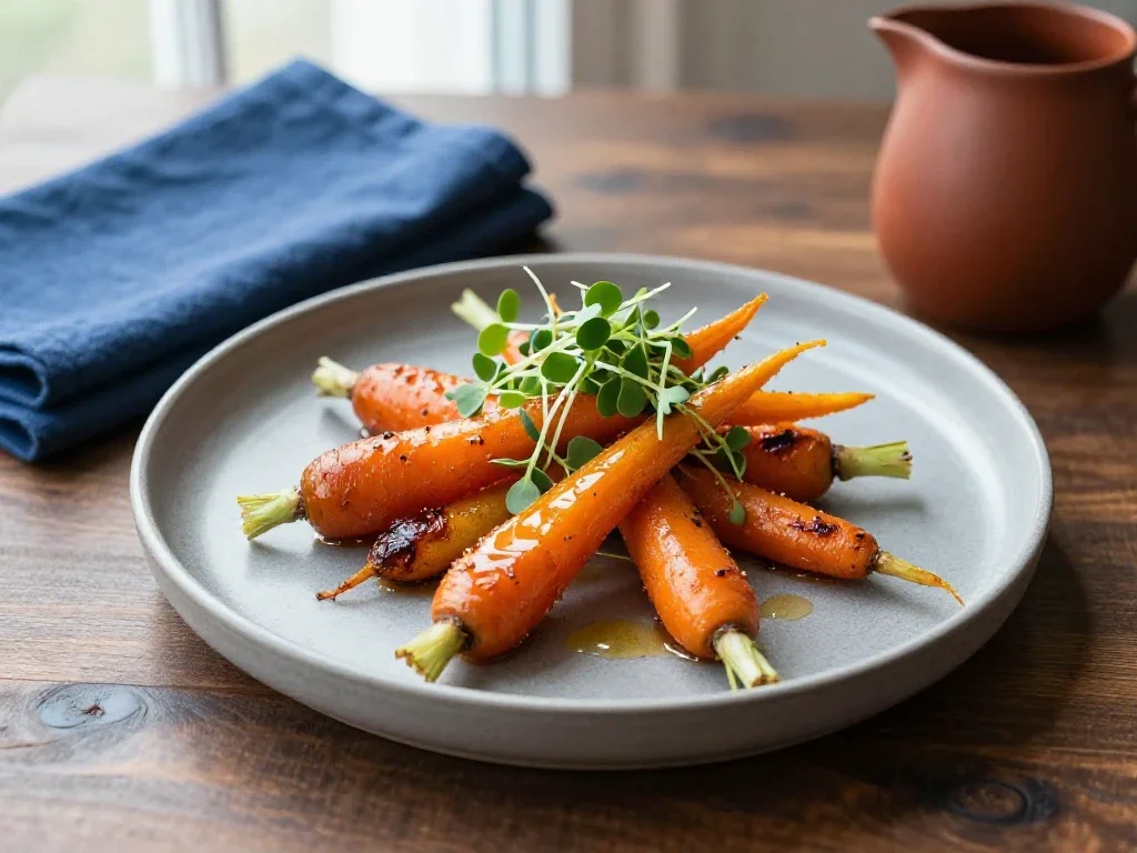 Assiette de légumes de saison dressée avec soin illustrant l'attention portée aux détails culinaires.